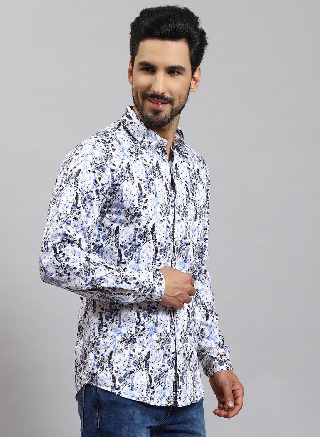 Men Blue Printed Pure Cotton Shirt