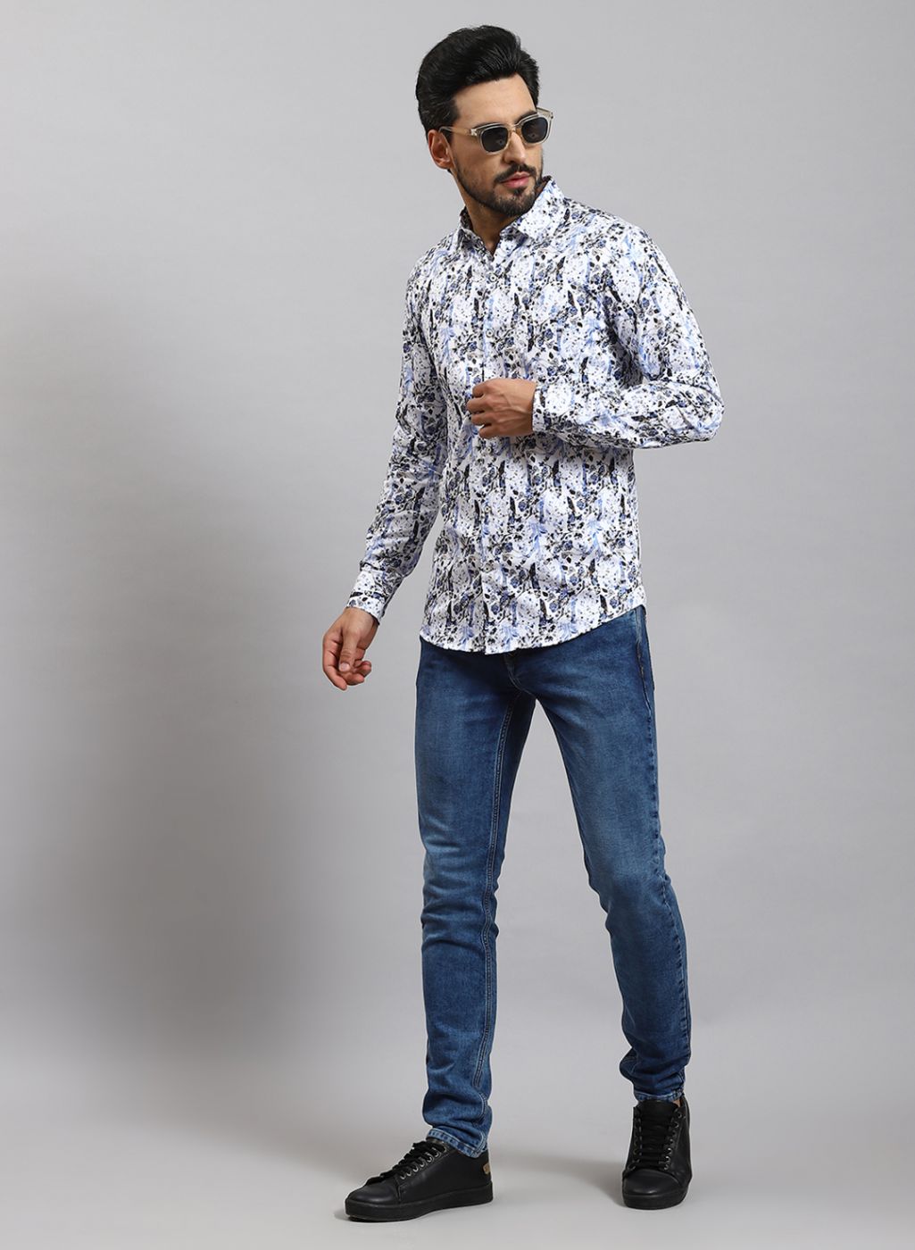 Men Blue Printed Pure Cotton Shirt