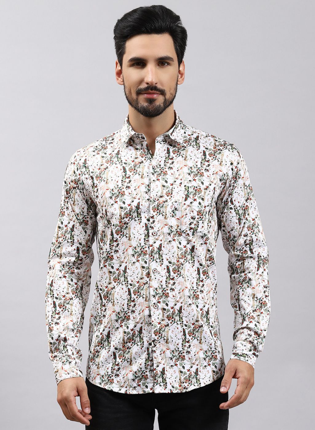 Men Green Printed Pure Cotton Shirt