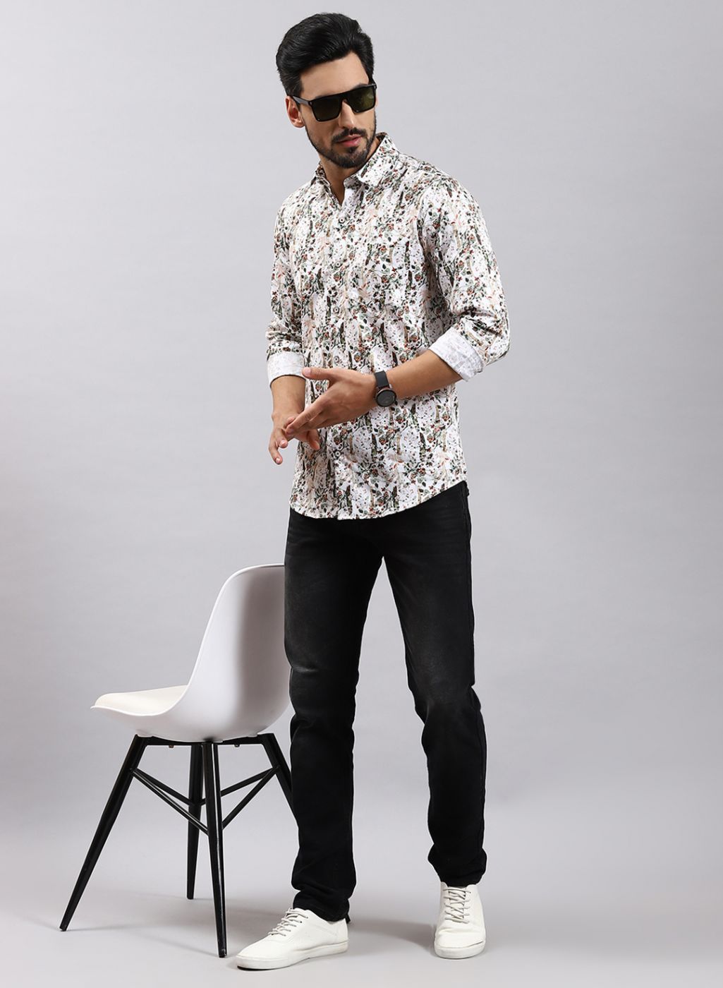 Men Green Printed Pure Cotton Shirt