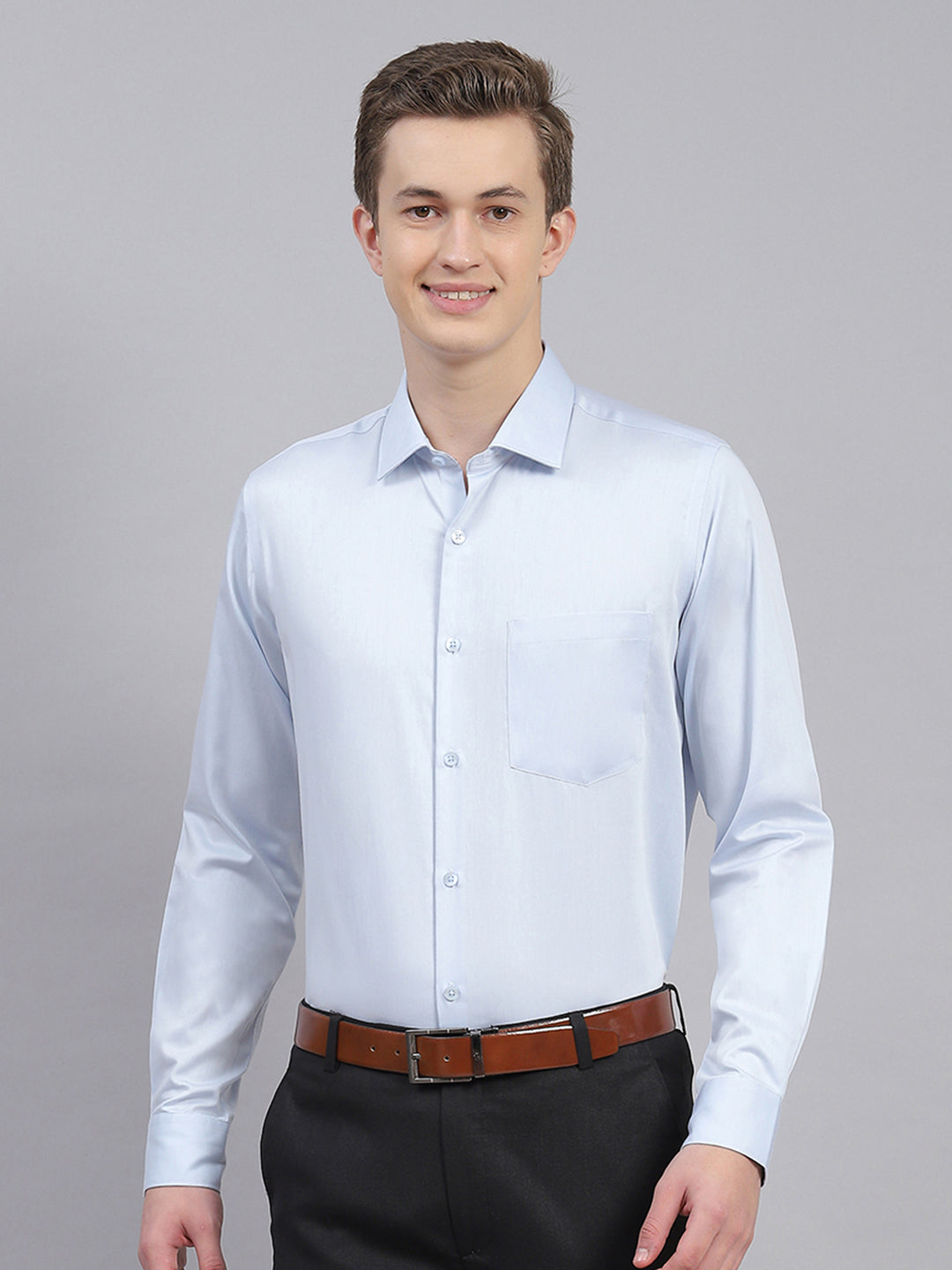 Men Sky Blue Solid Shirt