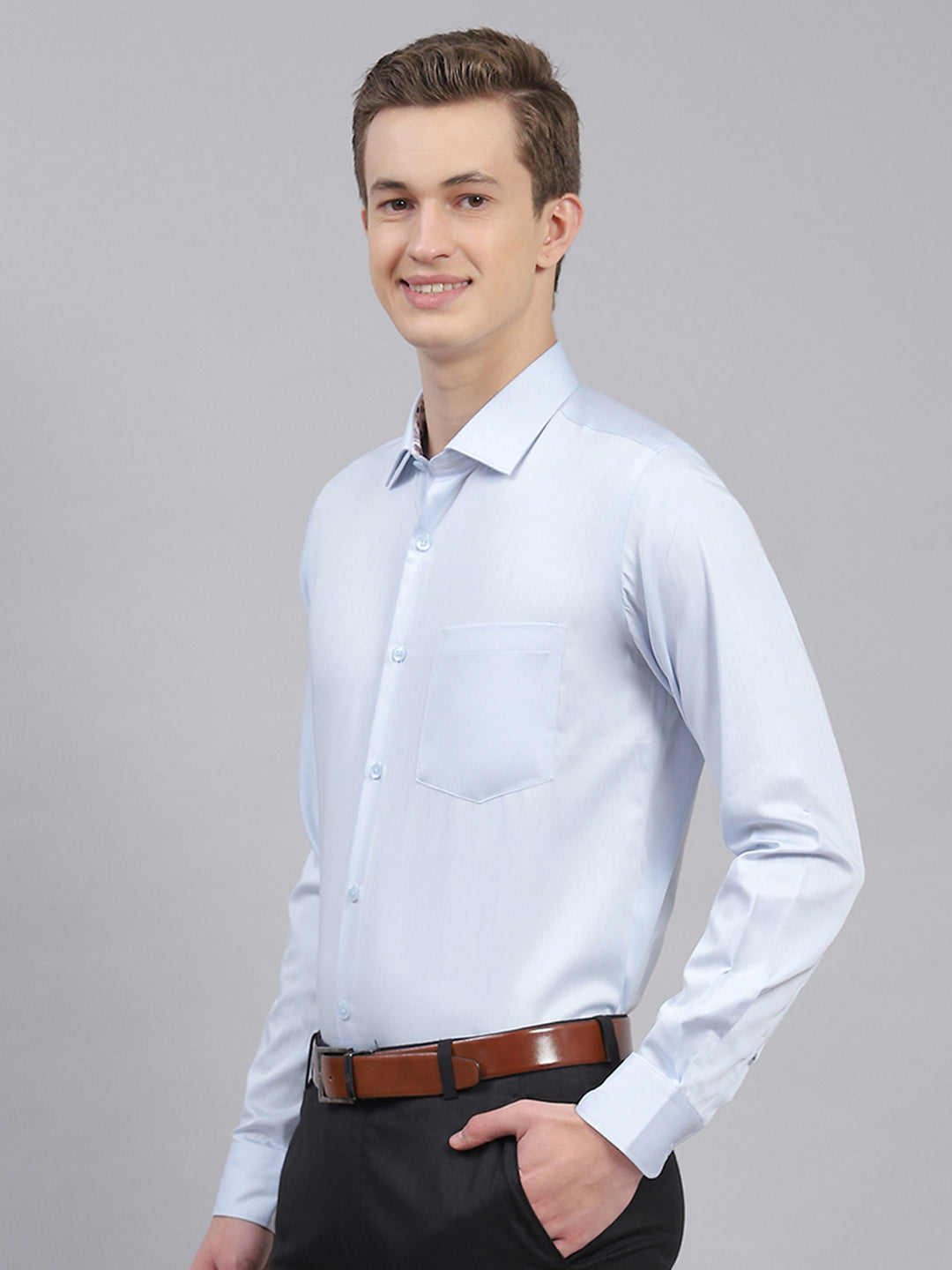 Men Sky Blue Solid Shirt