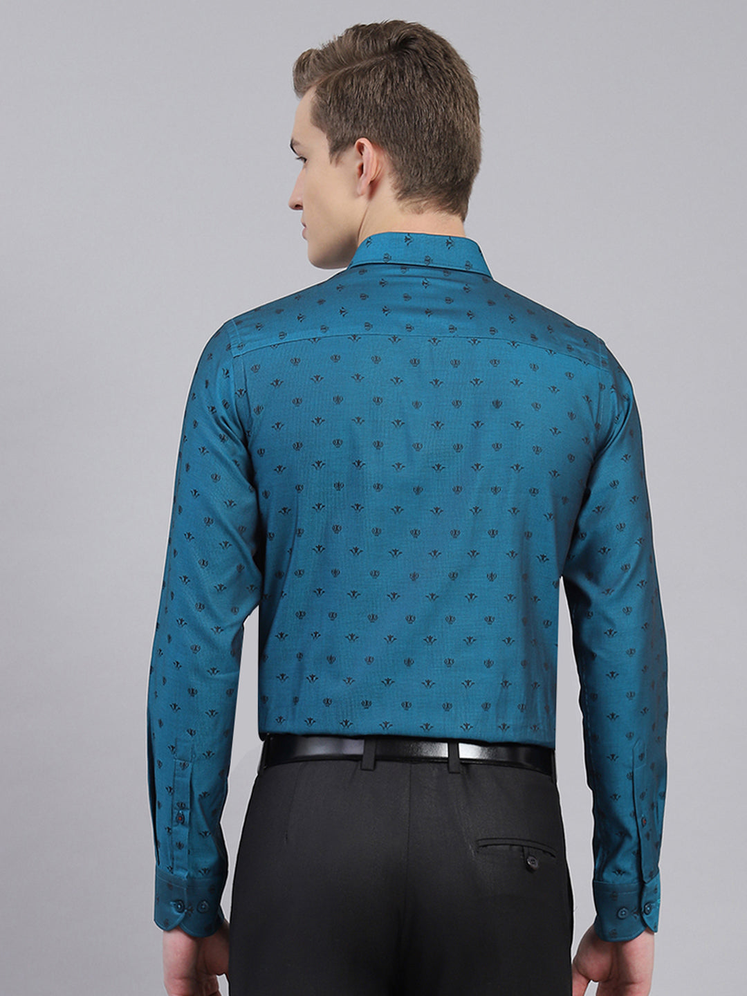 Men Teal Blue Jaquard Shirt