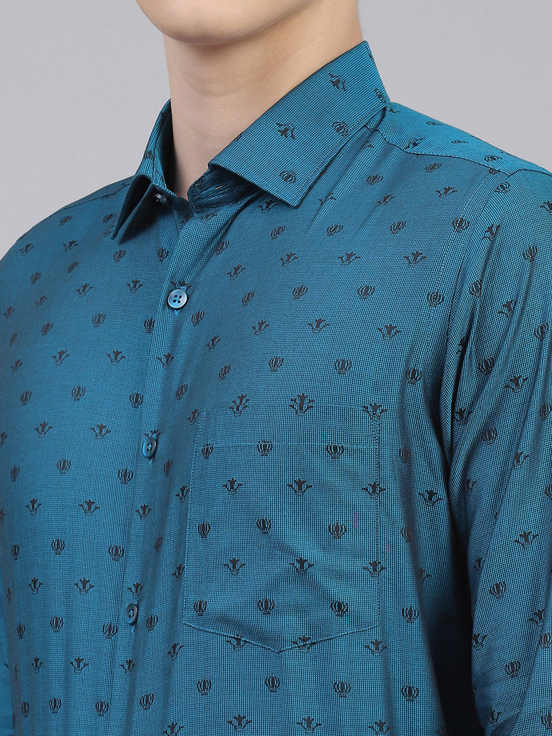 Men Teal Blue Jaquard Shirt