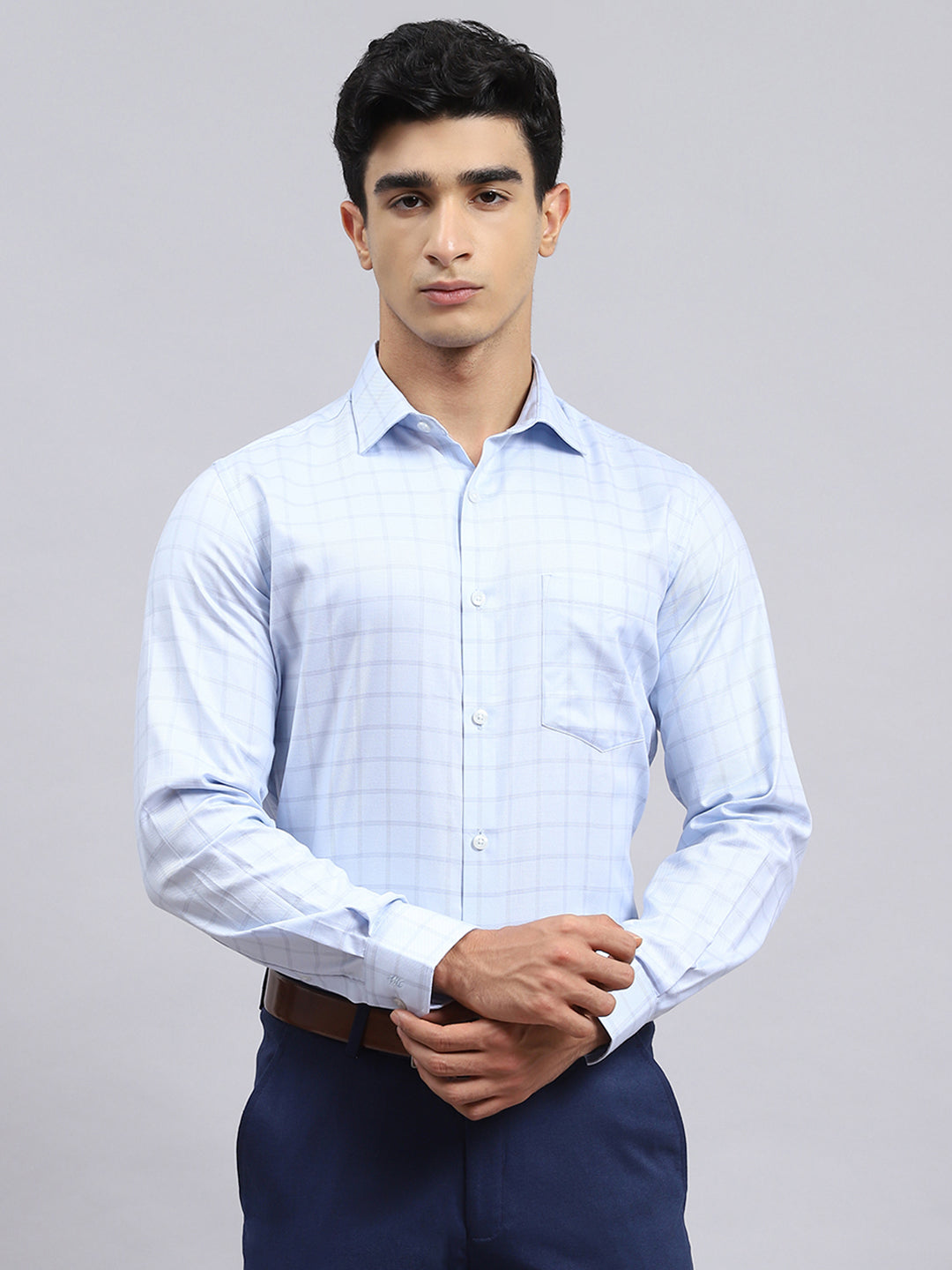 Men Blue Check Shirt