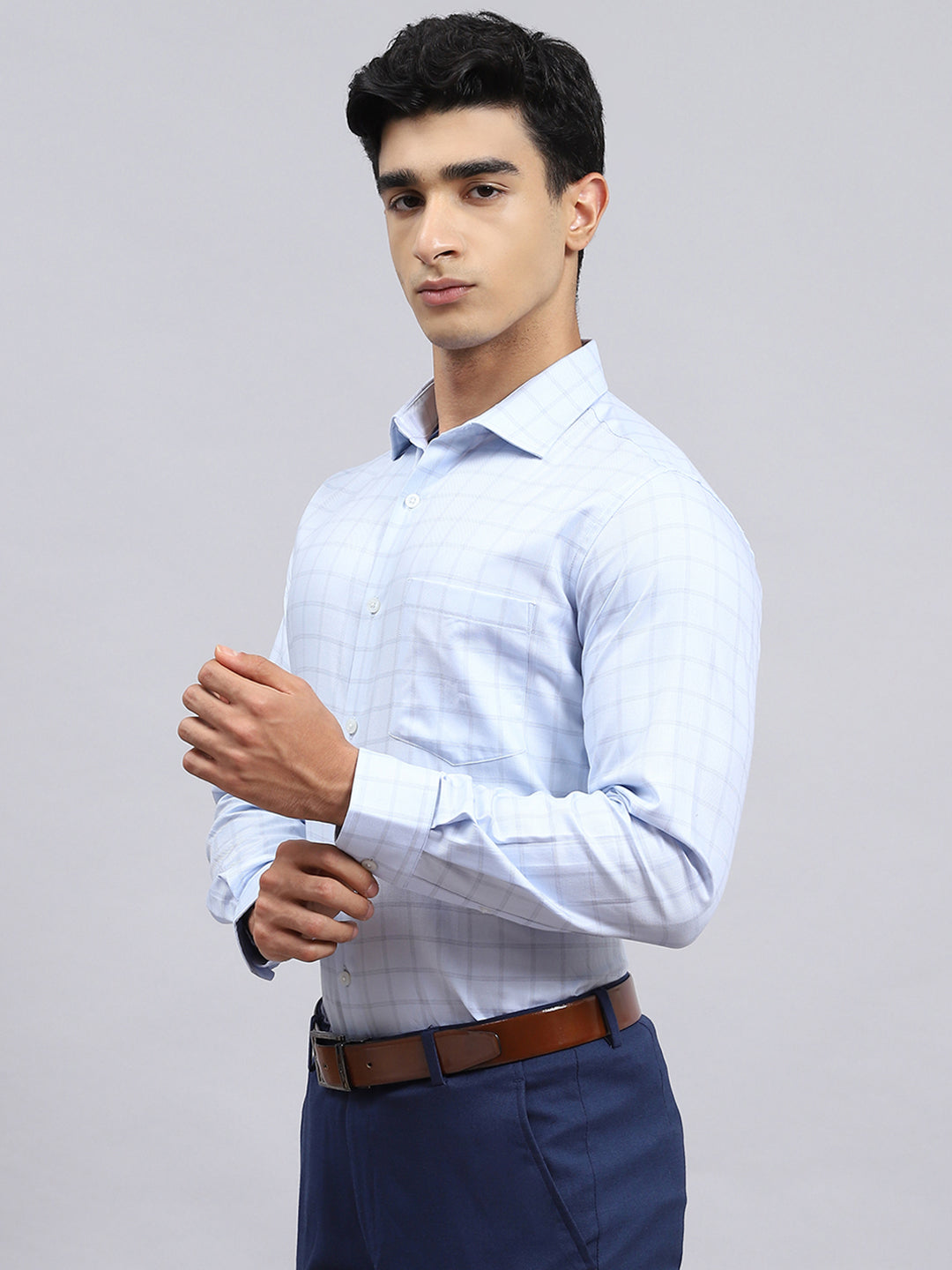 Men Blue Check Shirt