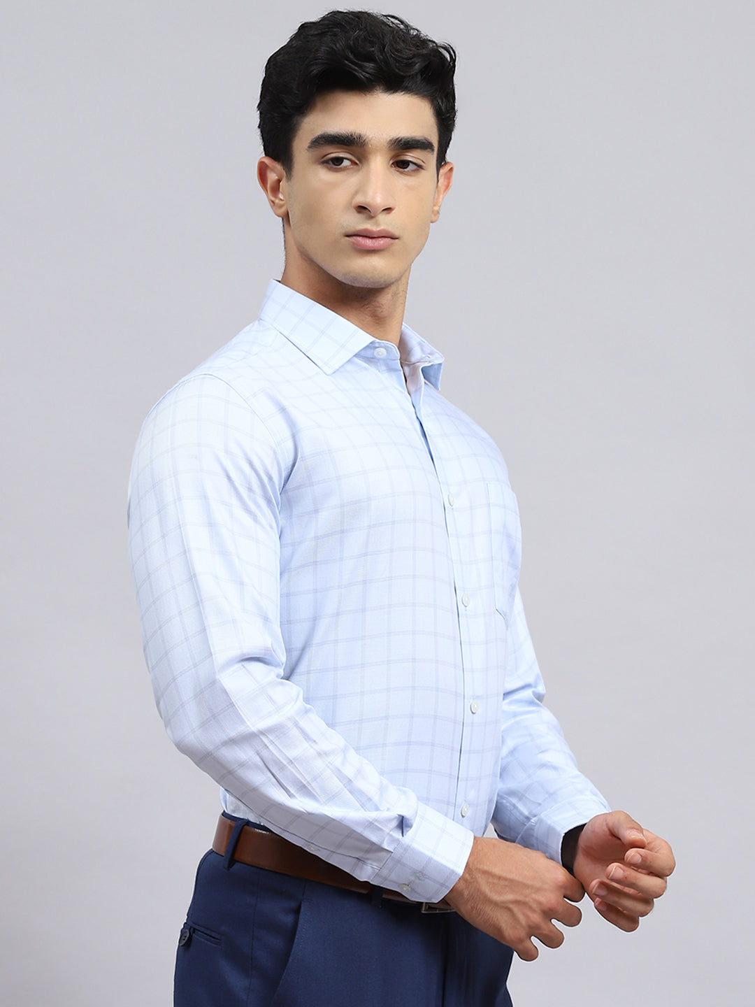 Men Blue Check Shirt