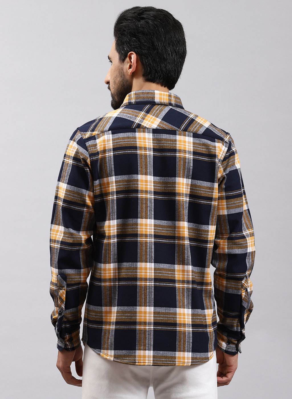 Men NAvy Blue Check Cotton Blend Shirt