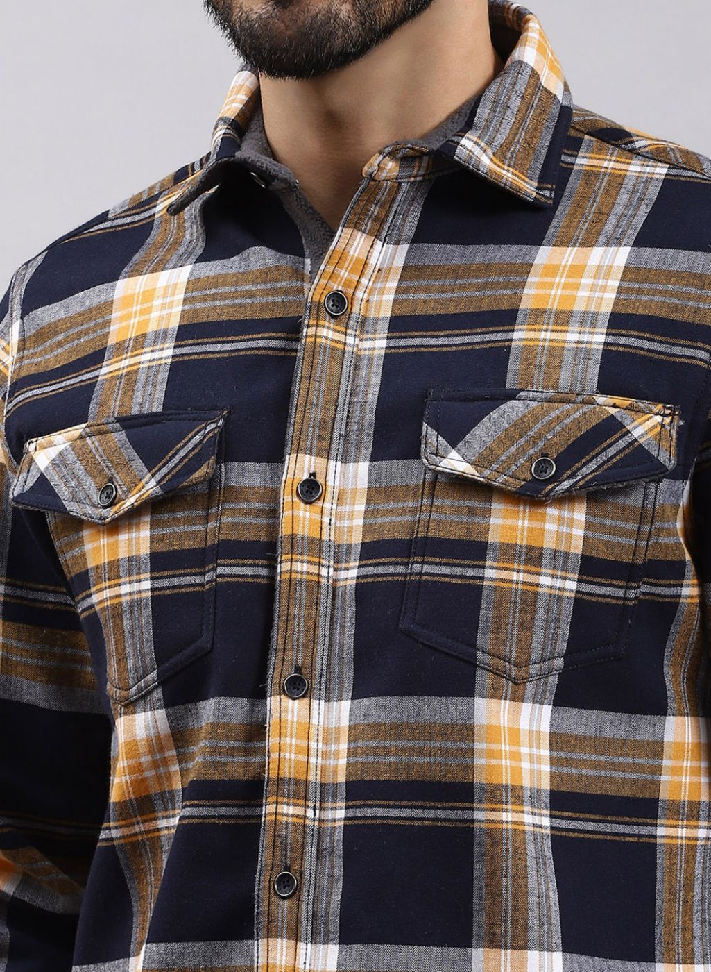 Men NAvy Blue Check Cotton Blend Shirt