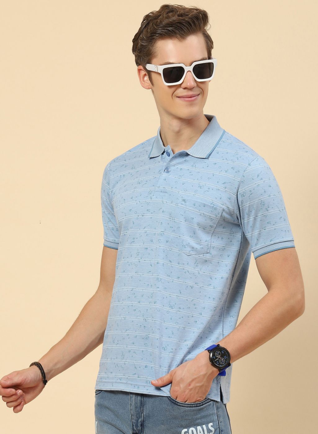 Men Blue Printed T-Shirt