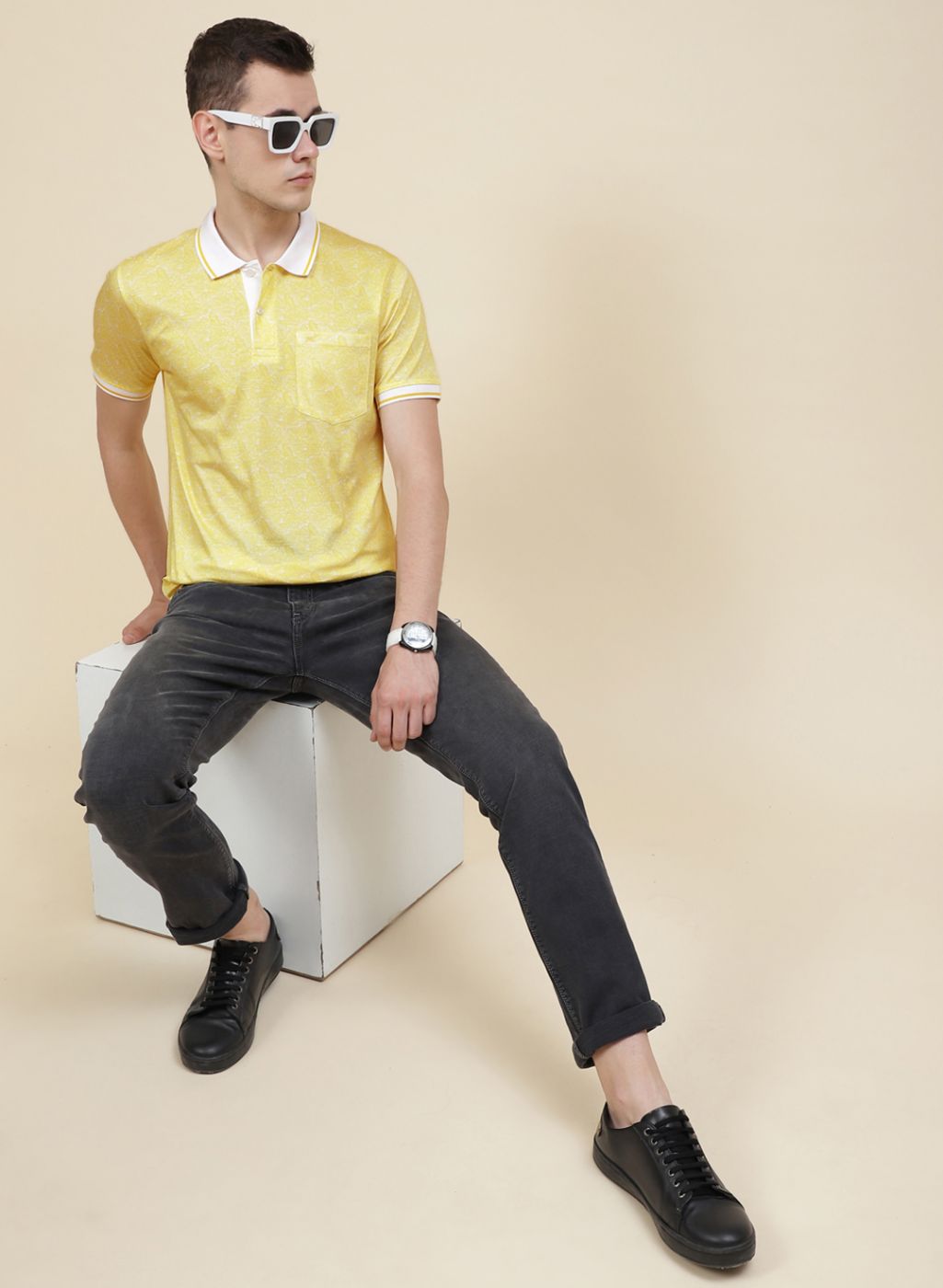 Men Yellow Printed T-Shirt