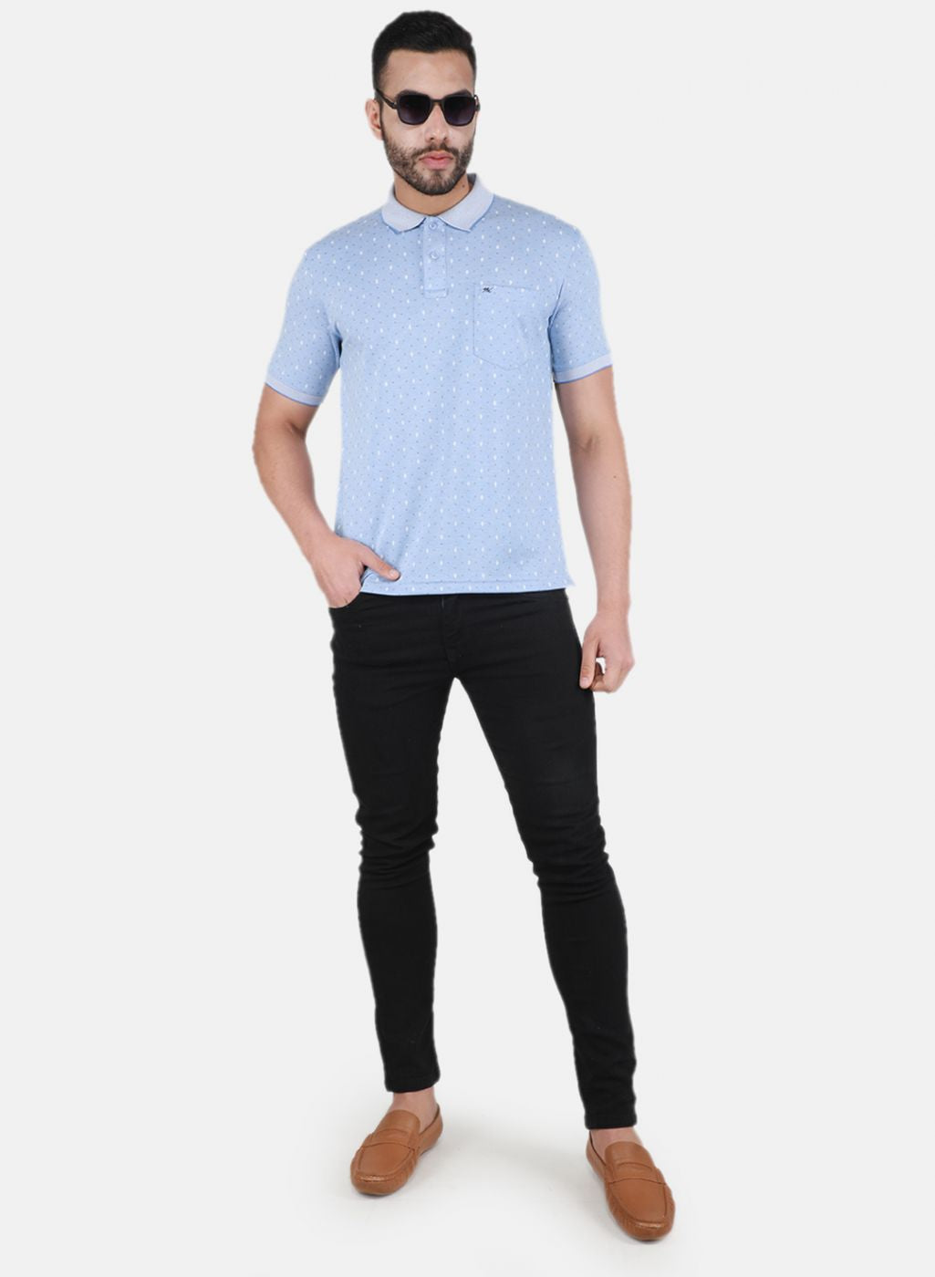 Men Sky Blue Printed T-Shirt