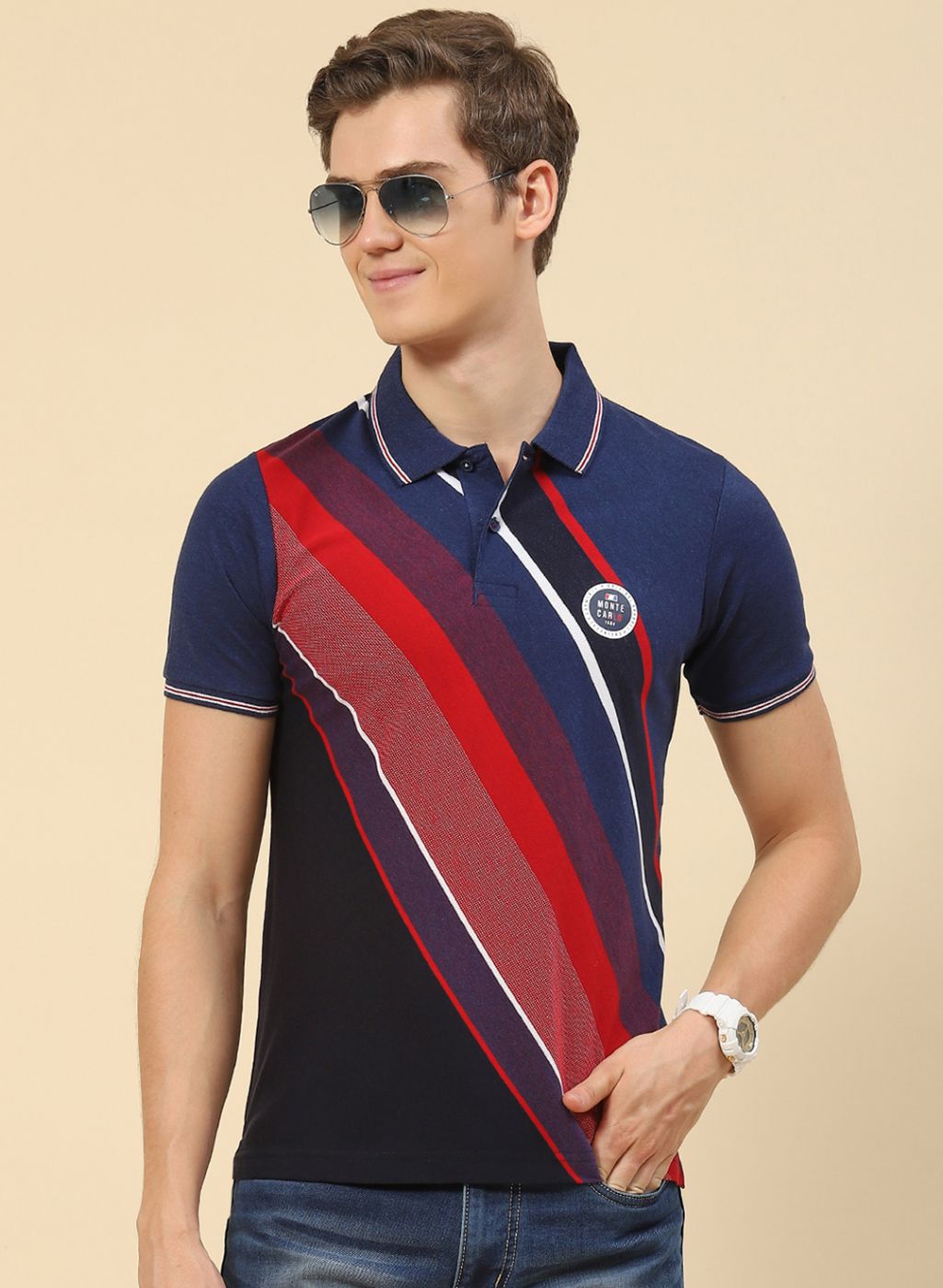 Men Blue Stripe T-Shirt