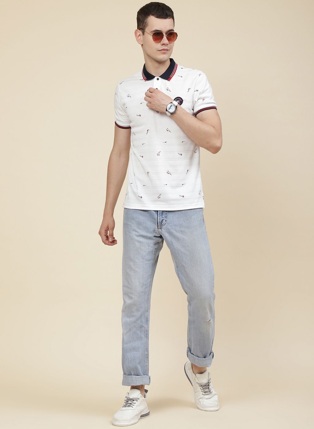 Men White Printed T-Shirt