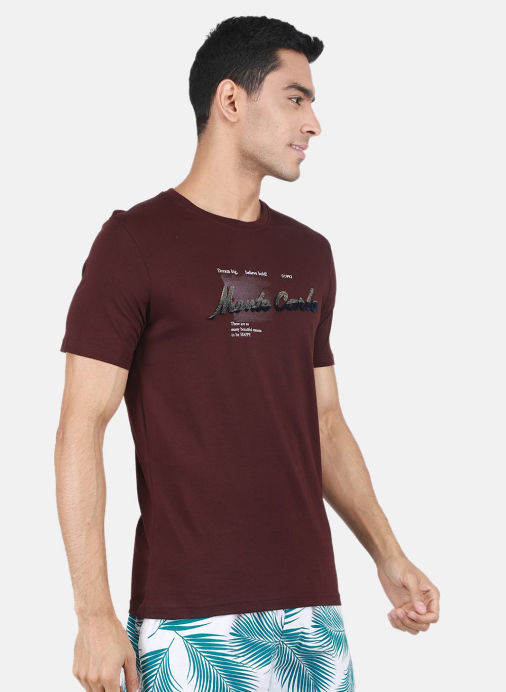 Men Maroon Printed T-Shirt