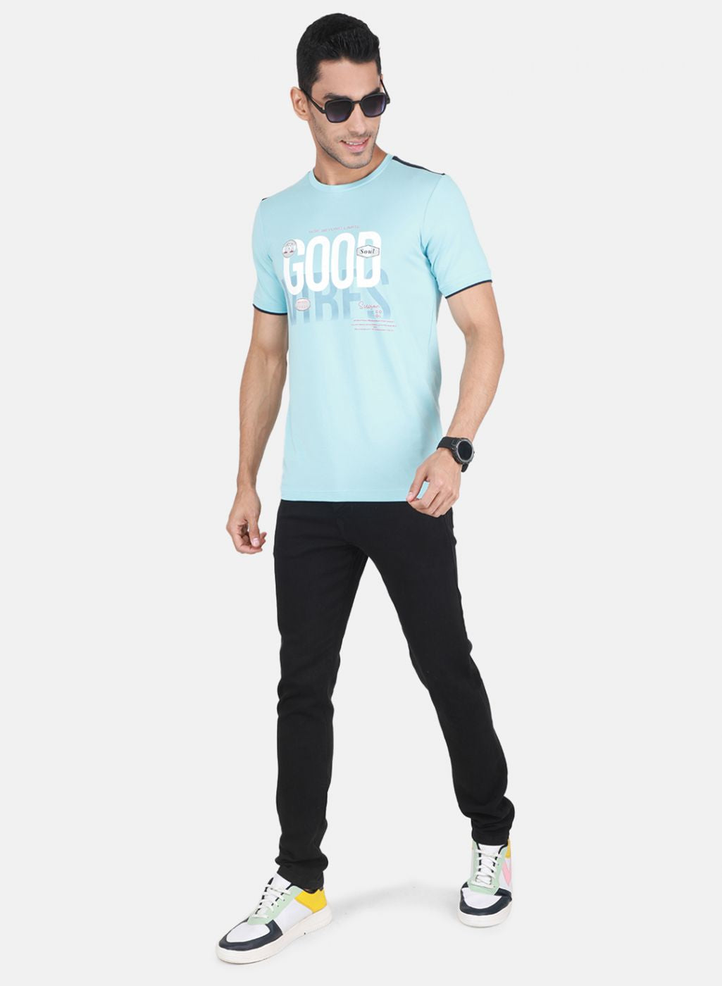 Men Sky Blue Printed T-Shirt