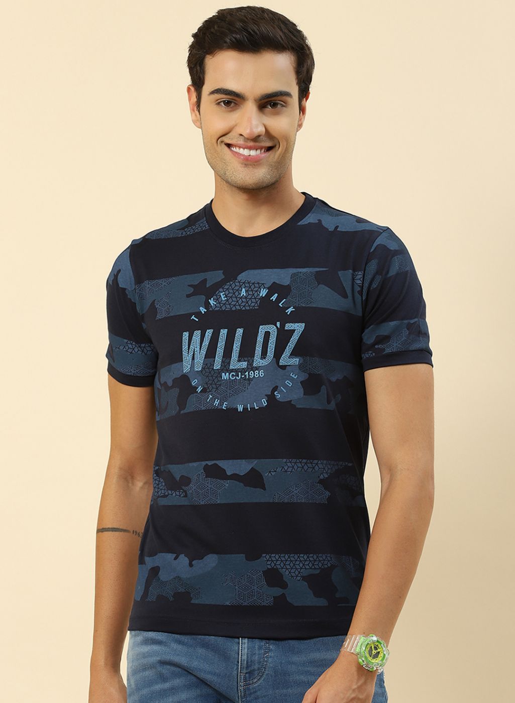 Men Blue Printed T-Shirt