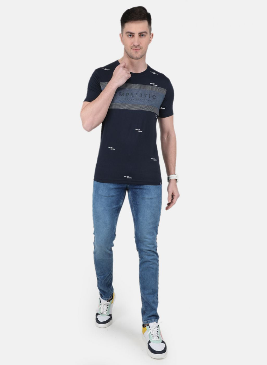 Men NAvy Blue Printed T-Shirt