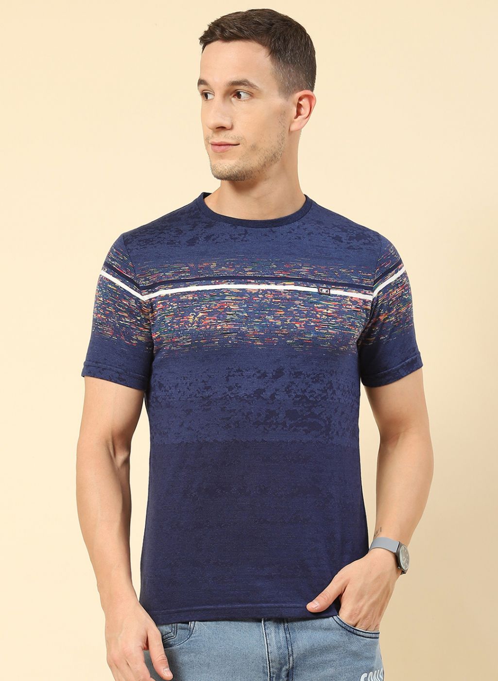 Men Blue Printed T-Shirt