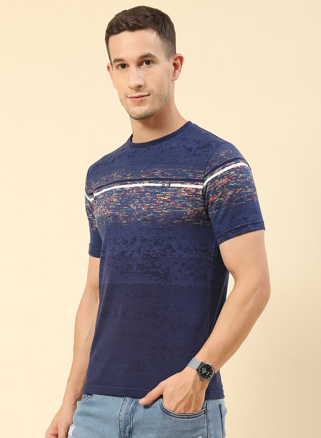 Men Blue Printed T-Shirt