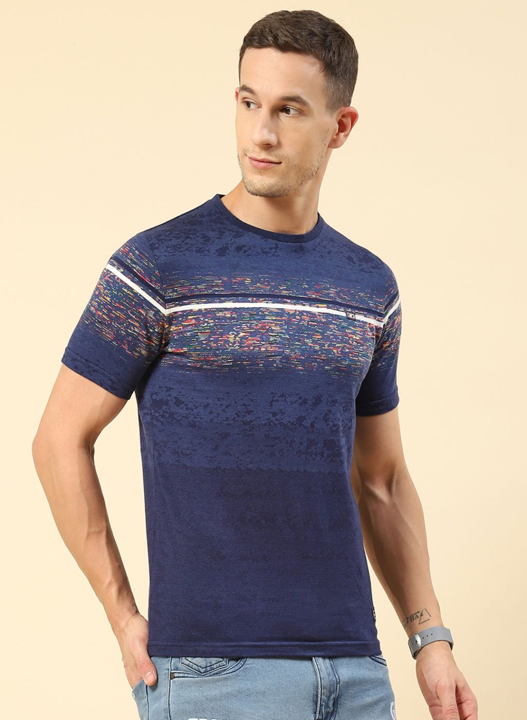 Men Blue Printed T-Shirt