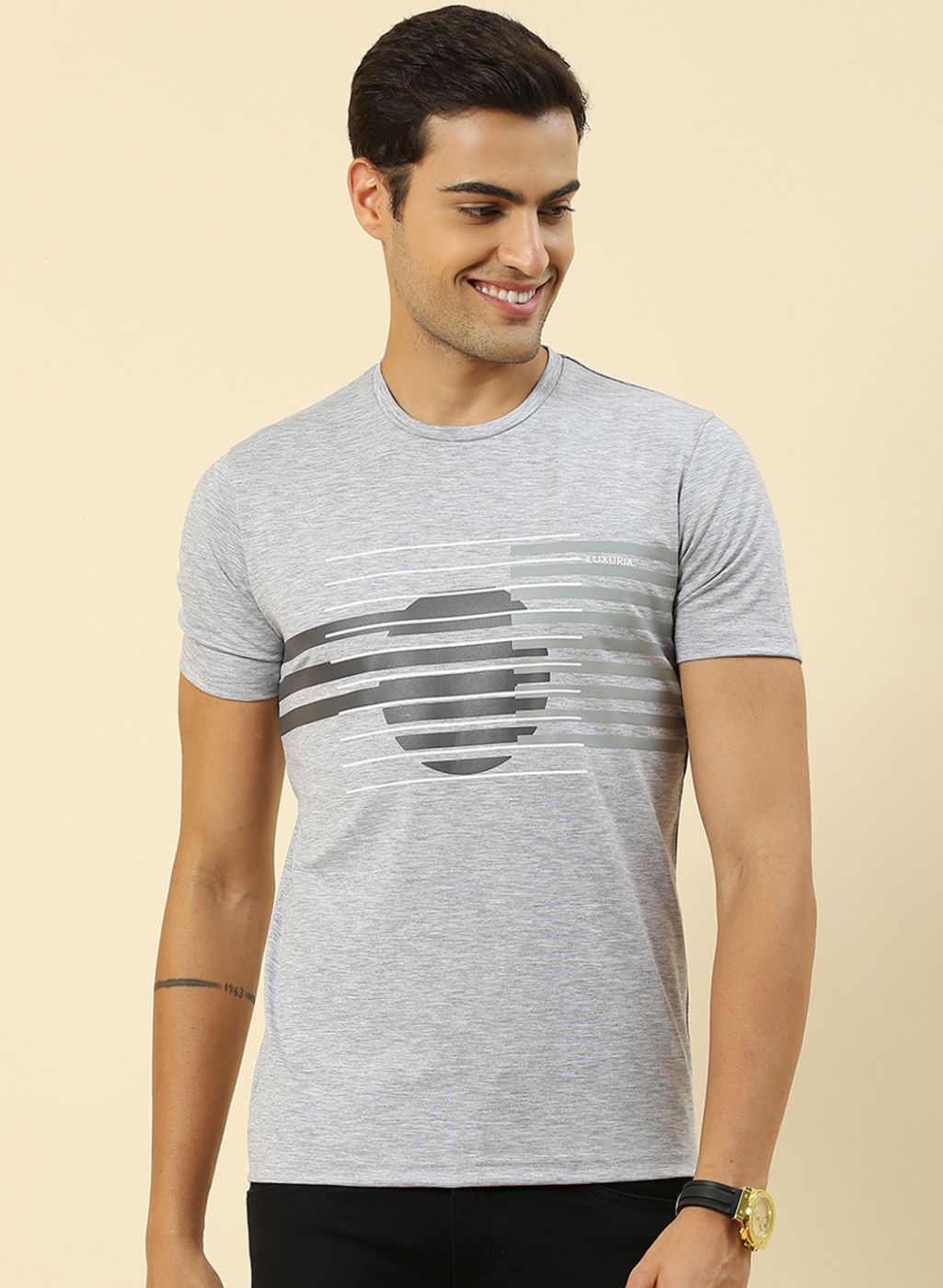 Men Grey Printed T-Shirt