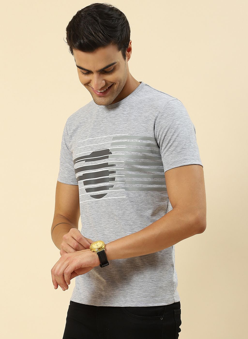 Men Grey Printed T-Shirt