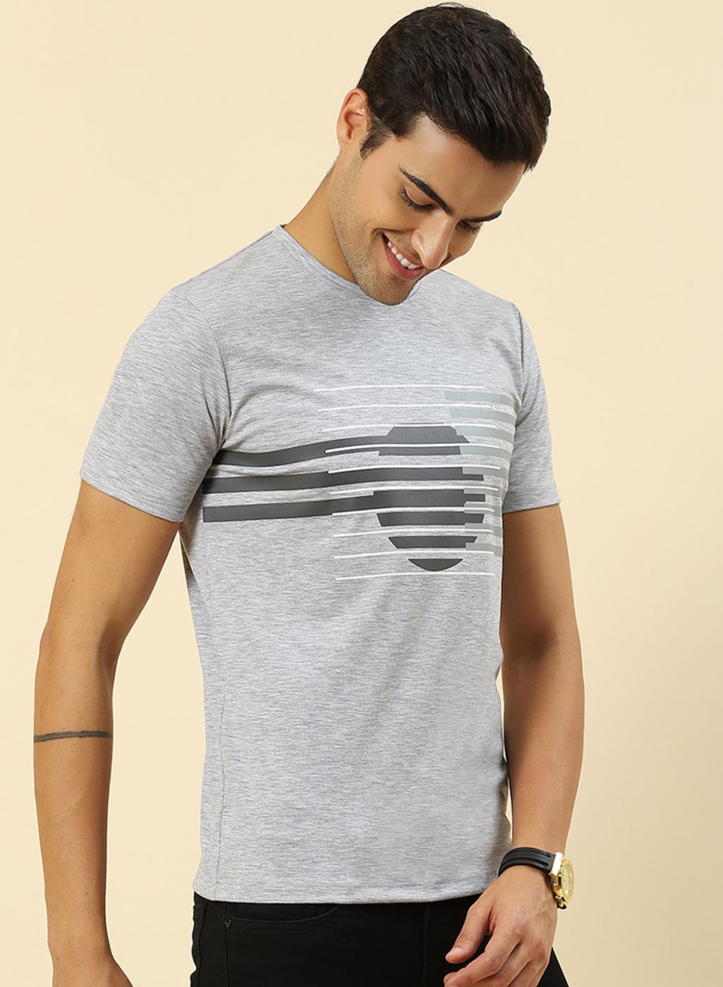 Men Grey Printed T-Shirt