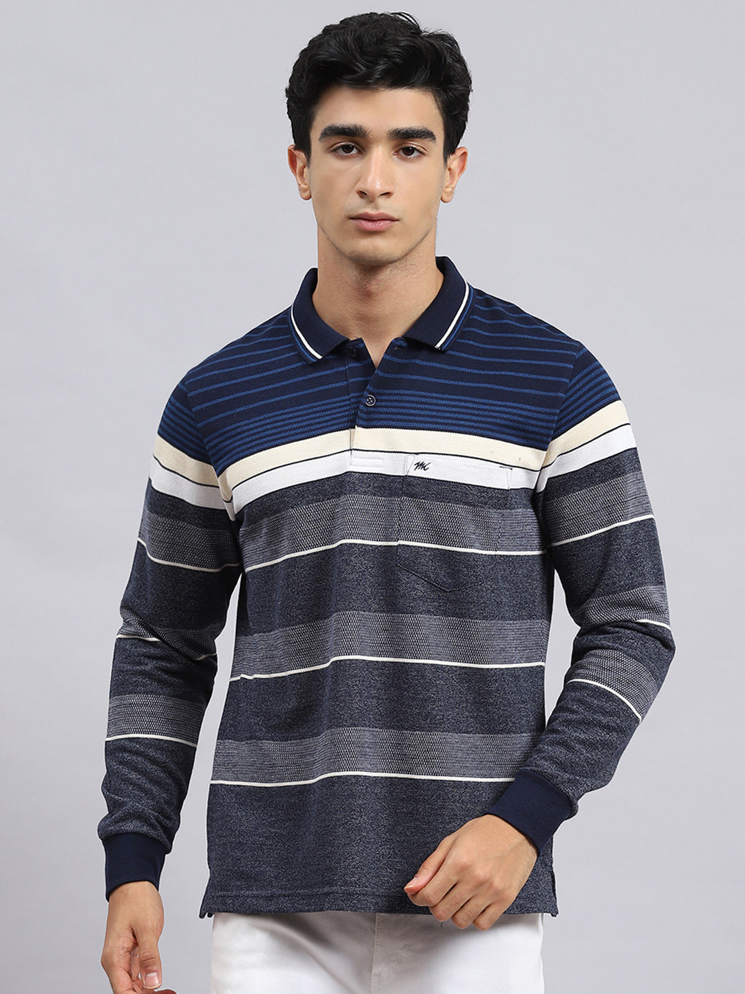 Men Navy Blue Stripe T-Shirt