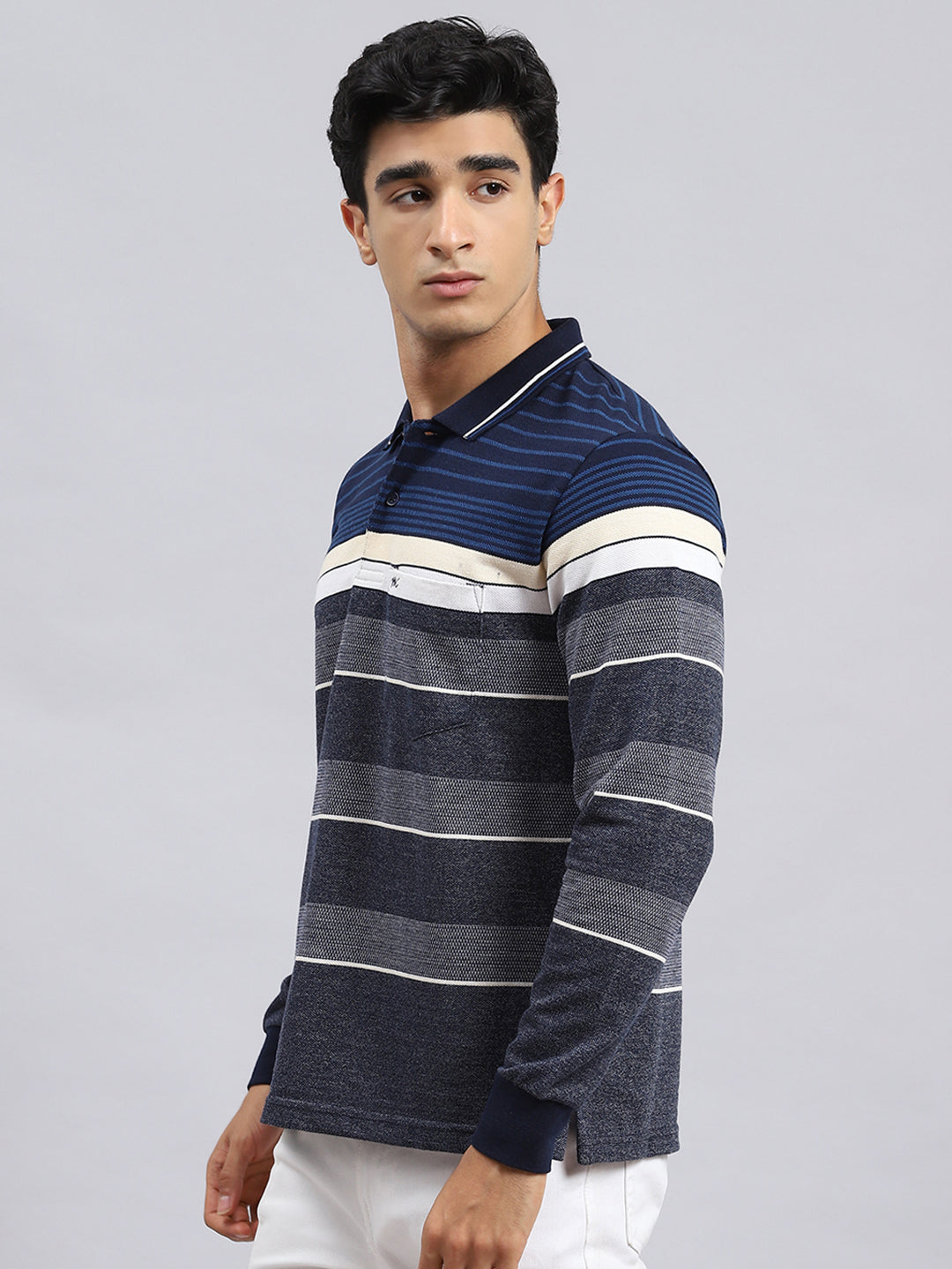 Men Navy Blue Stripe T-Shirt