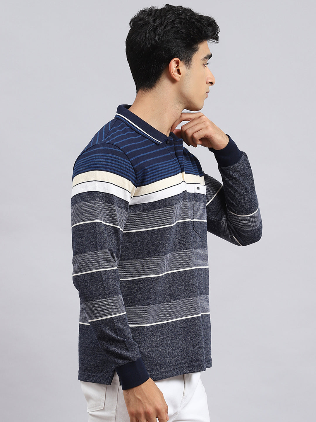 Men Navy Blue Stripe T-Shirt