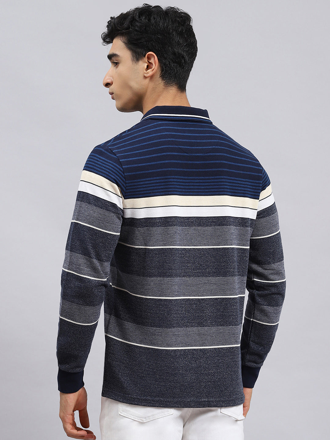 Men Navy Blue Stripe T-Shirt