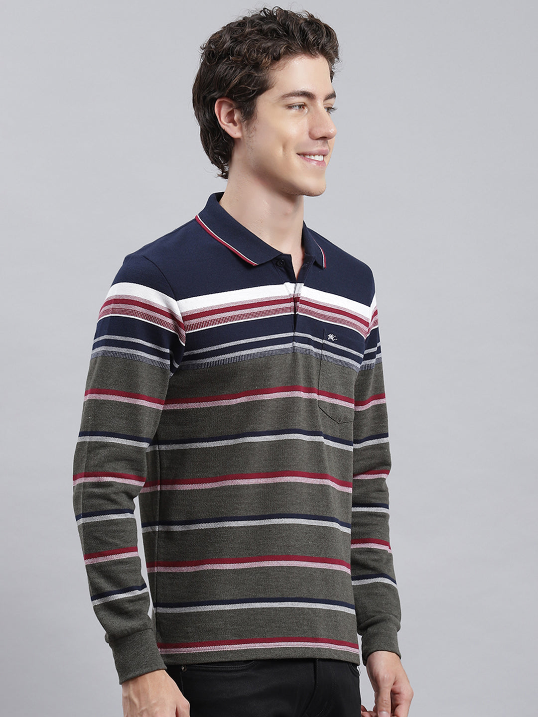 Men Navy Blue Stripe T-Shirt