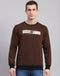 Men Brown Self Design Round Neck Full Sleeve Sweatshirts