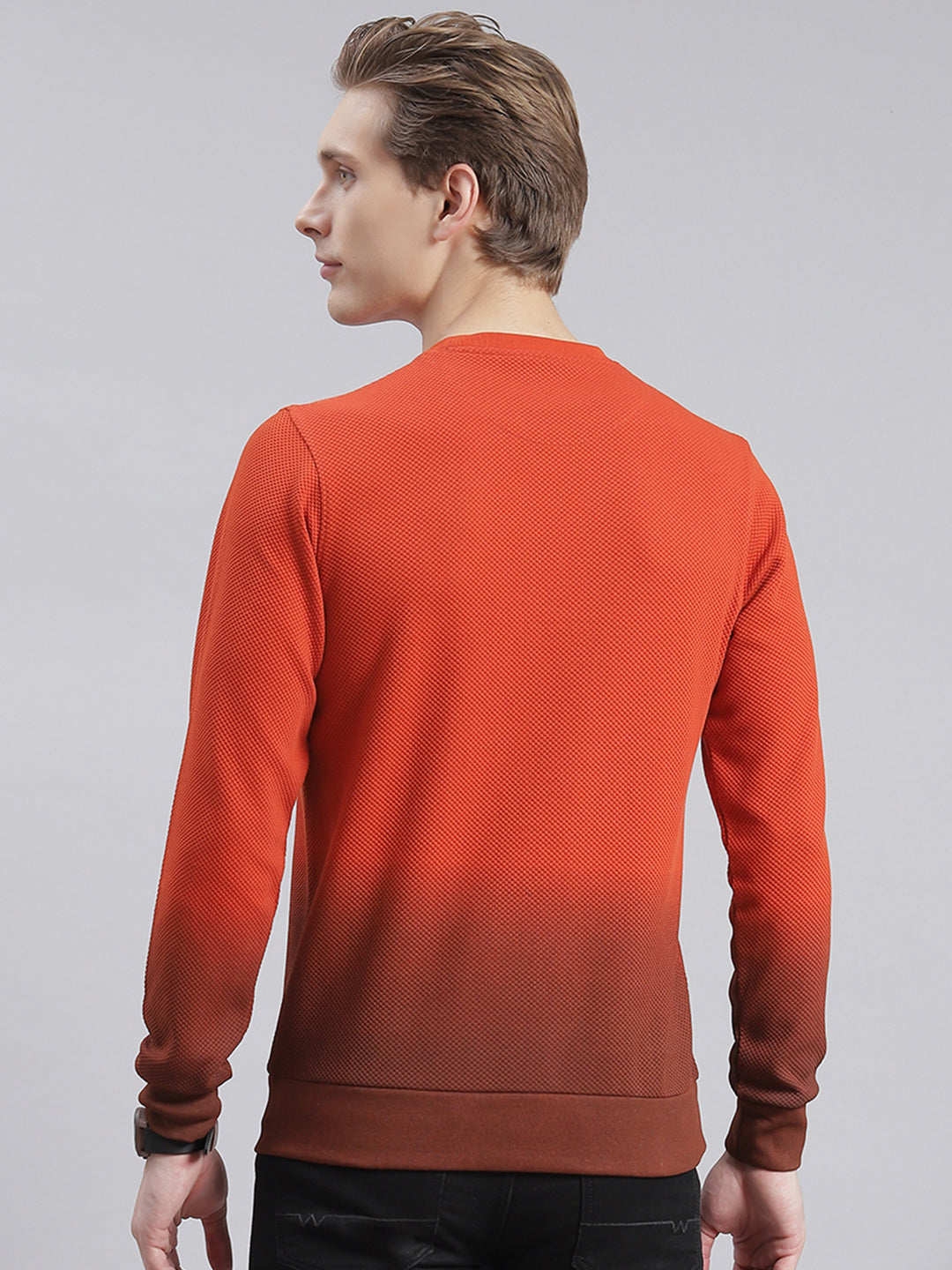 Men Rust Printed Round Neck Full Sleeve Sweatshirts