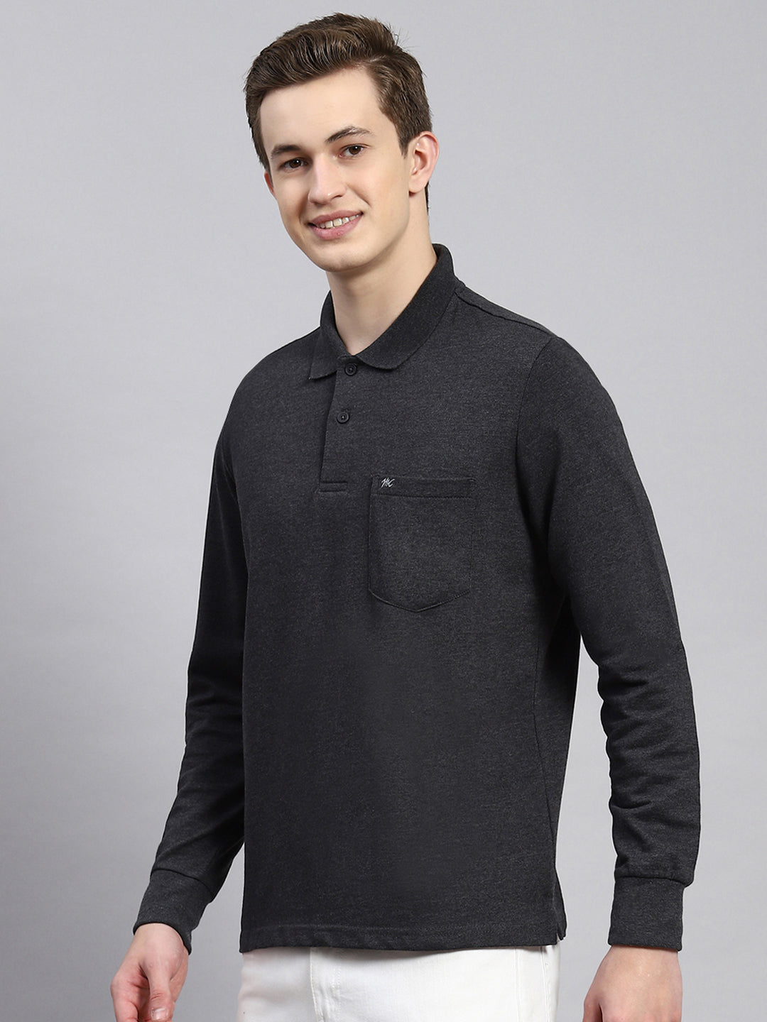 Men Grey Plain Winter T-Shirt