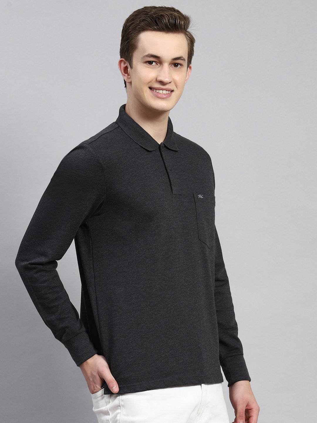 Men Grey Plain Winter T-Shirt