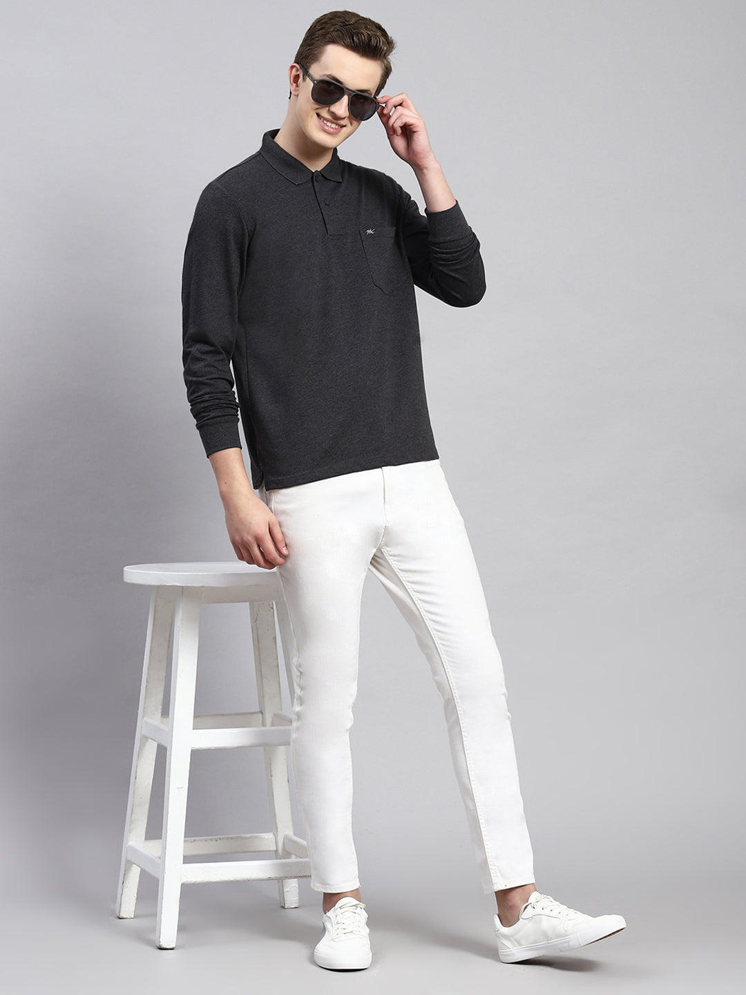 Men Grey Plain Winter T-Shirt