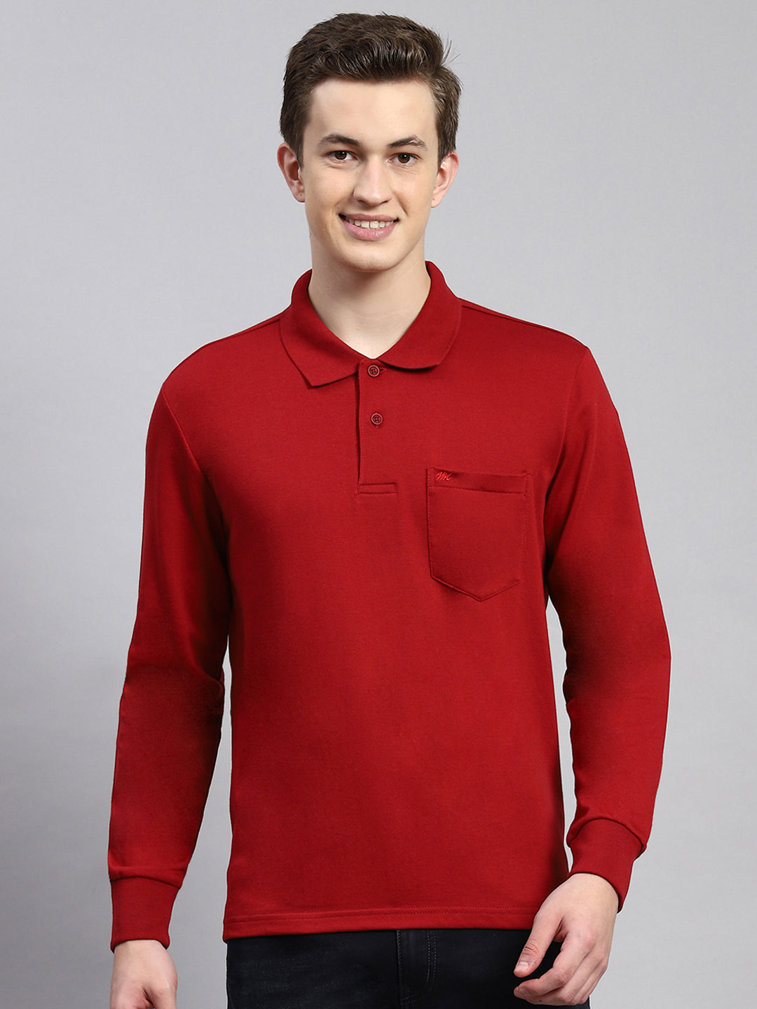 Men Maroon Plain Winter T-Shirt