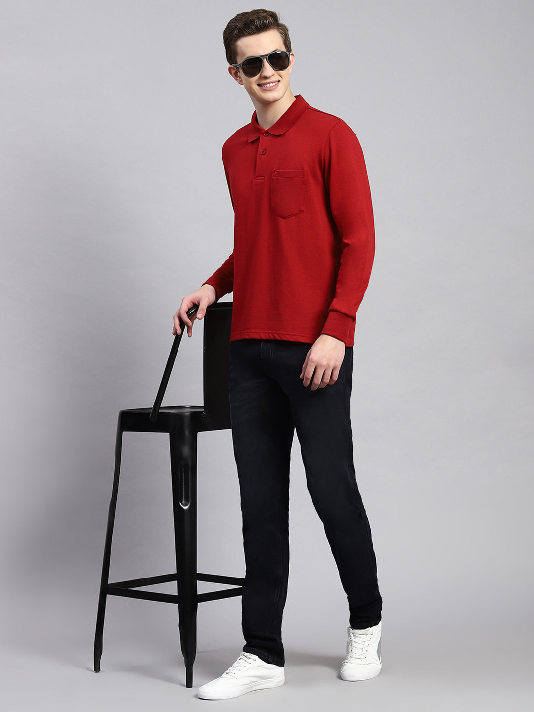 Men Maroon Plain Winter T-Shirt