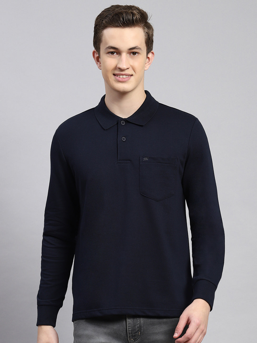 Men Navy Blue Plain Winter T-Shirt