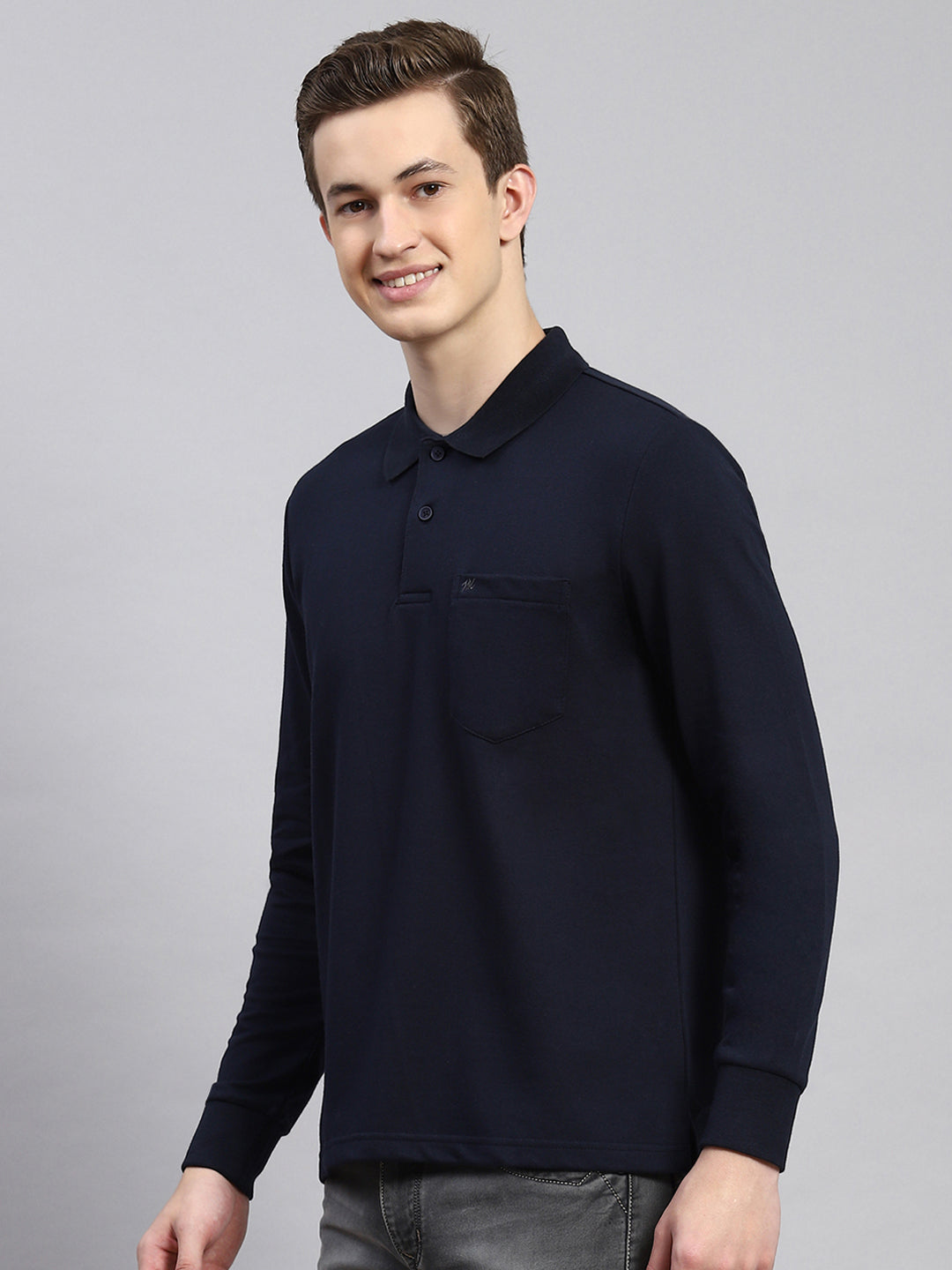 Men Navy Blue Plain Winter T-Shirt