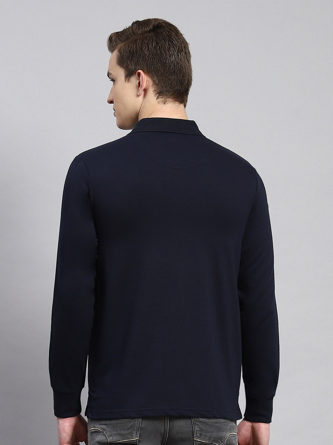 Men Navy Blue Plain Winter T-Shirt