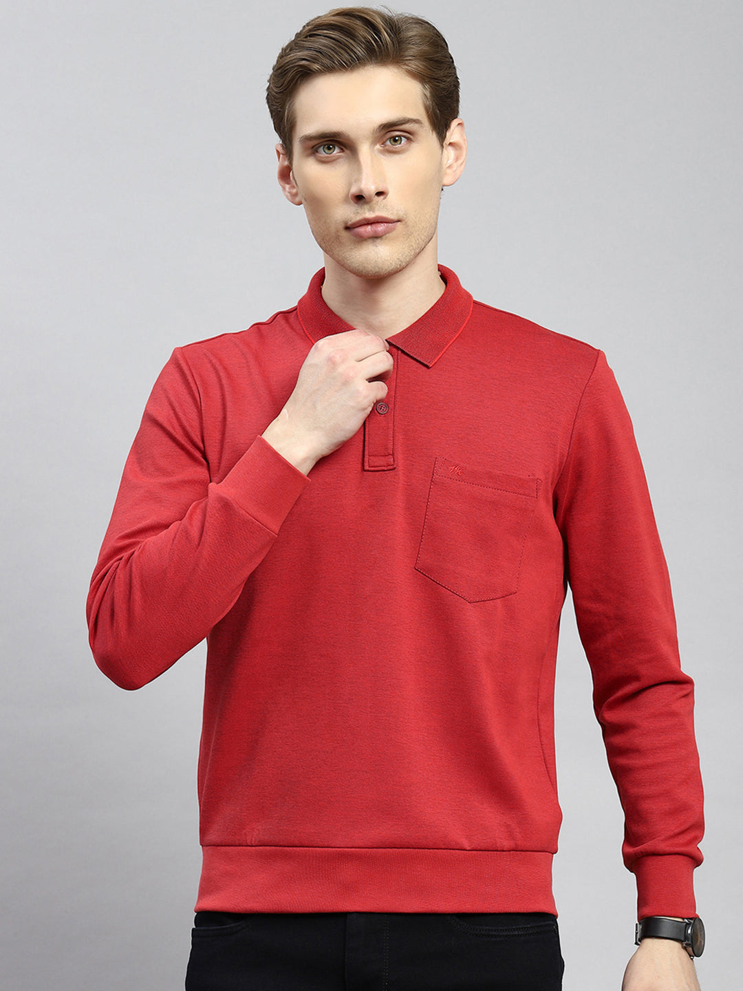 Men Red Plain T-Shirt