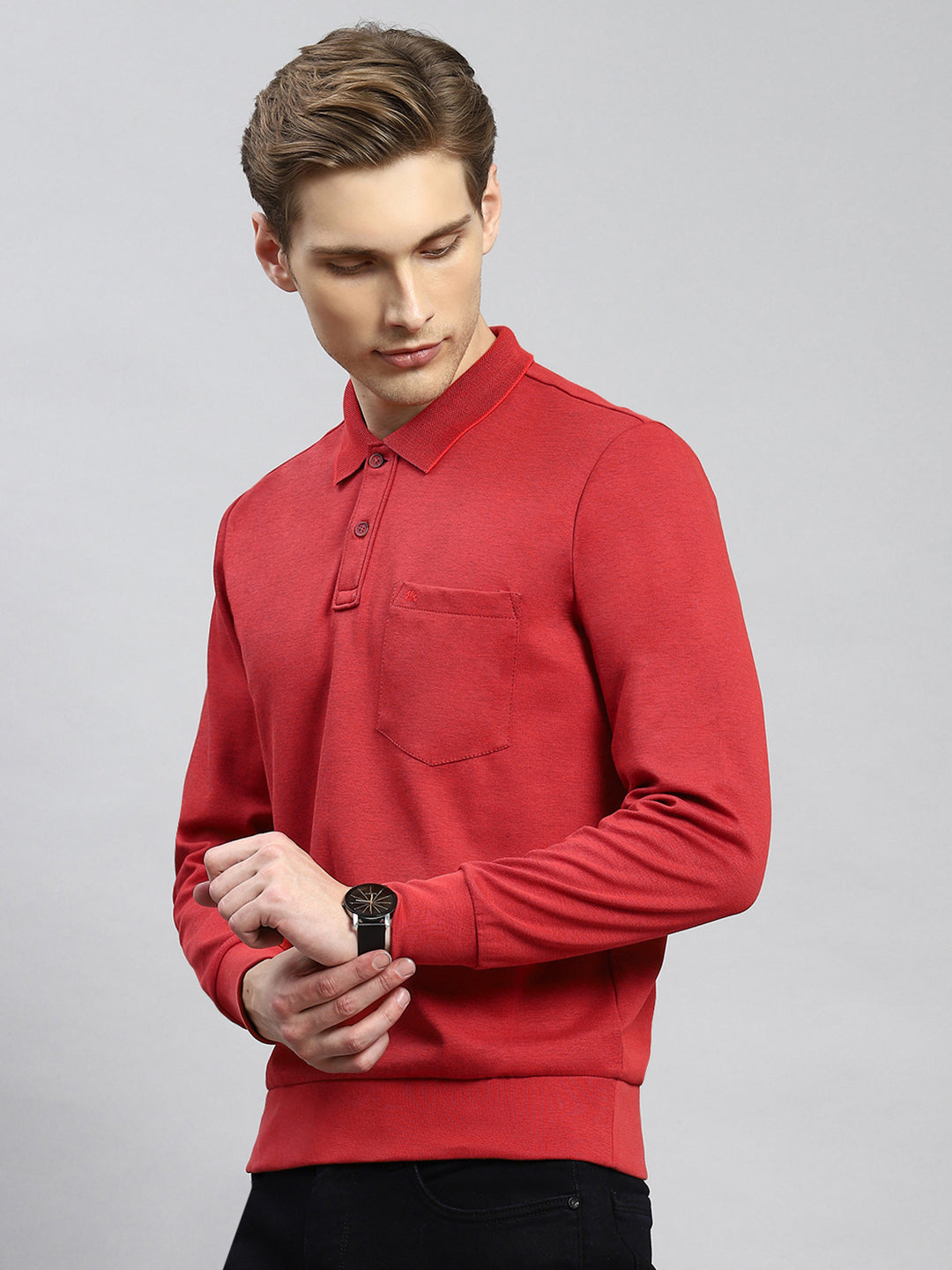 Men Red Plain T-Shirt