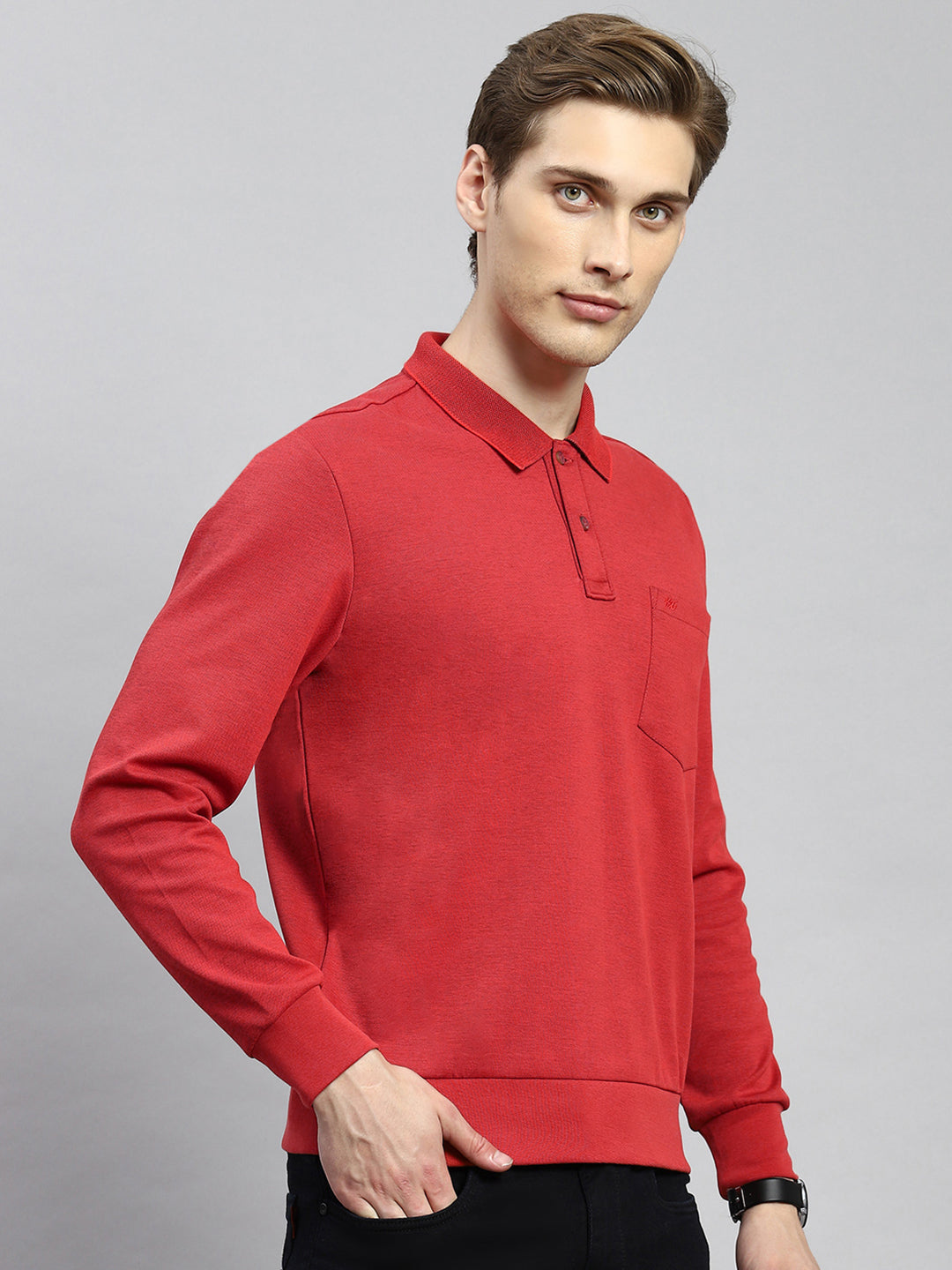 Men Red Plain T-Shirt