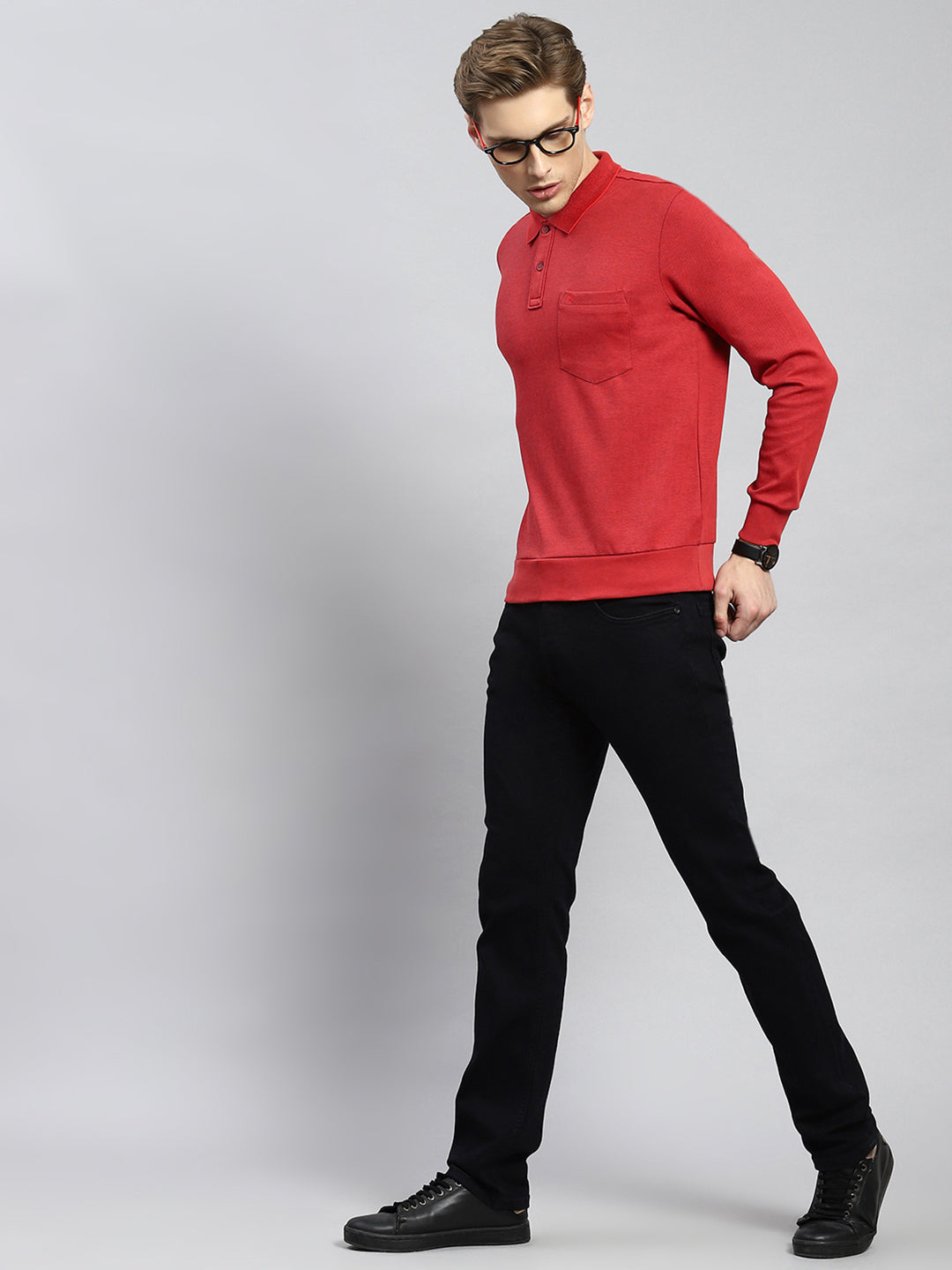 Men Red Plain T-Shirt