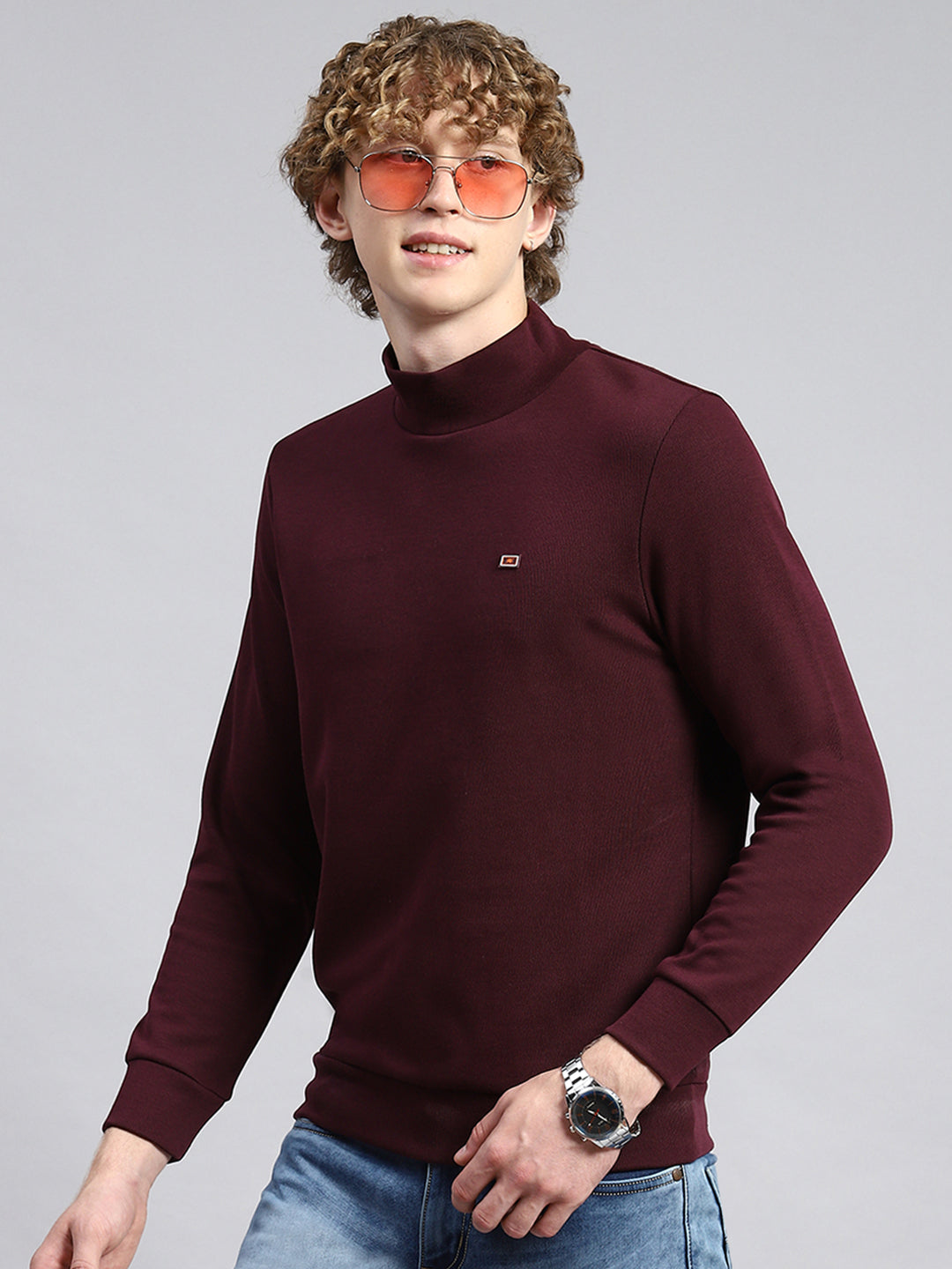 Men Maroon Plain T-Shirt