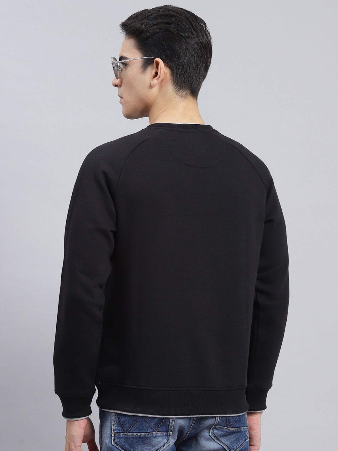 Men Black Solid Cotton Blend Sweatshirt