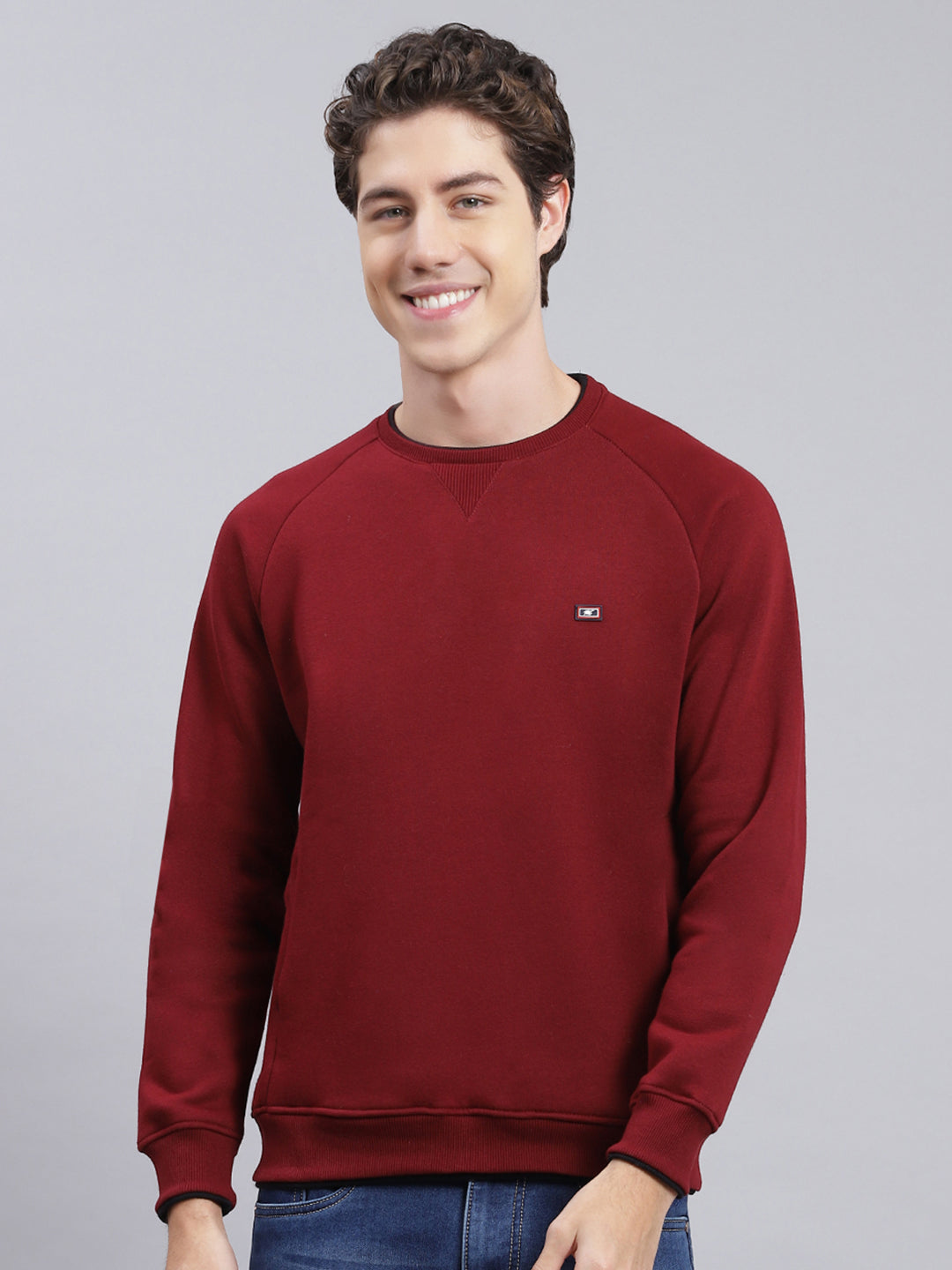 Men Maroon Solid Cotton Blend Sweatshirt